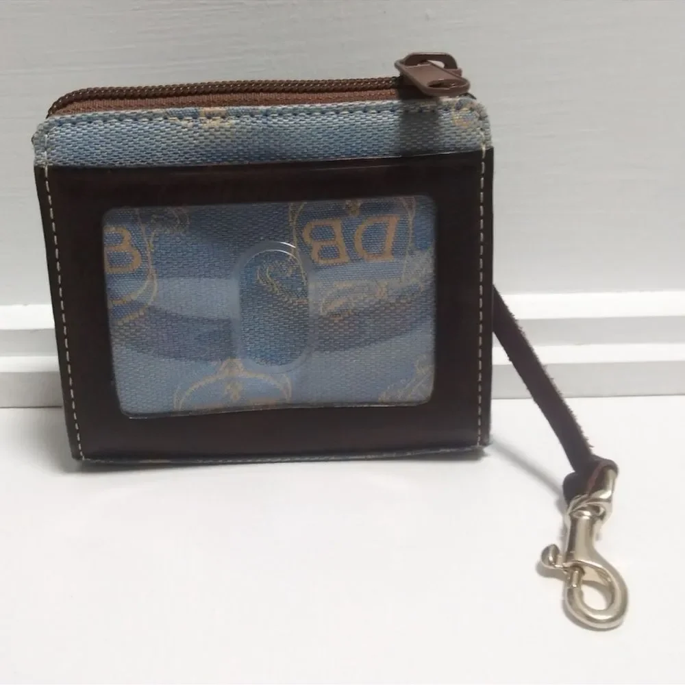 Dooney & Bourke Denim Blue and Gold Zip ID Clutch & Wristlet Set canvas boho